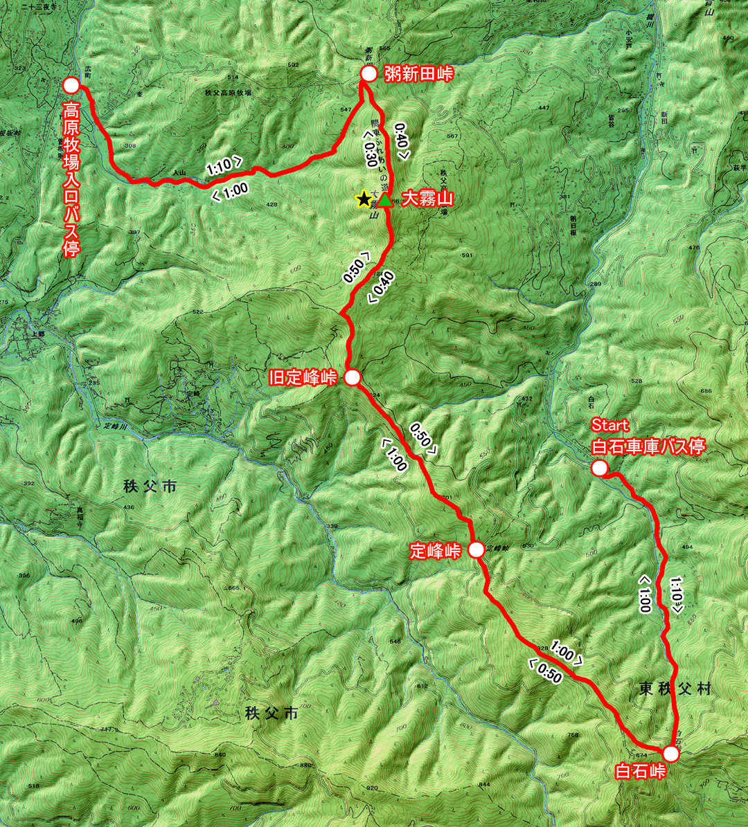 大霧山に登るみち（埼玉県・2-05） コースマップ