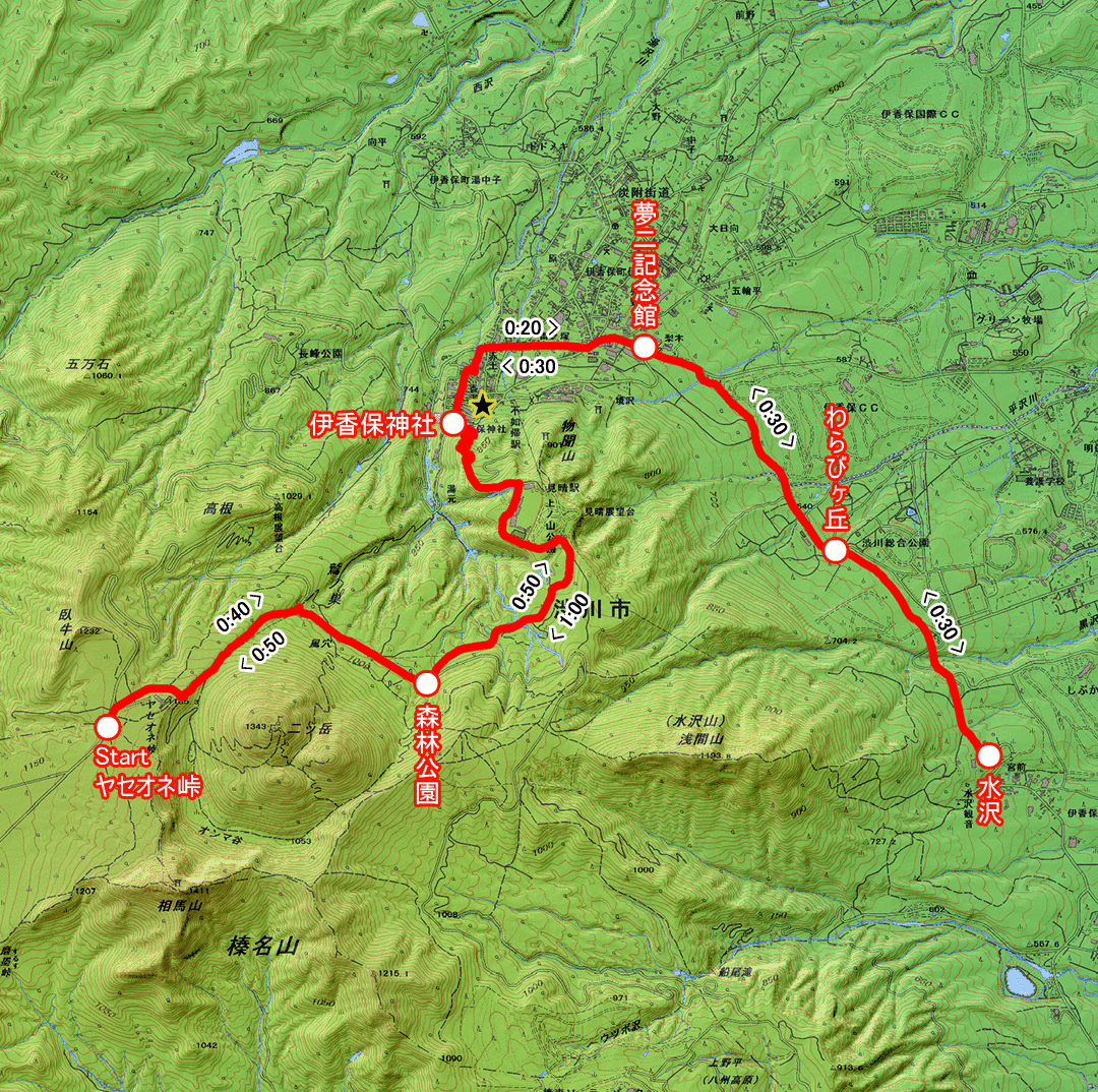 榛名から水沢へのみち（群馬県・3-16） コースマップ