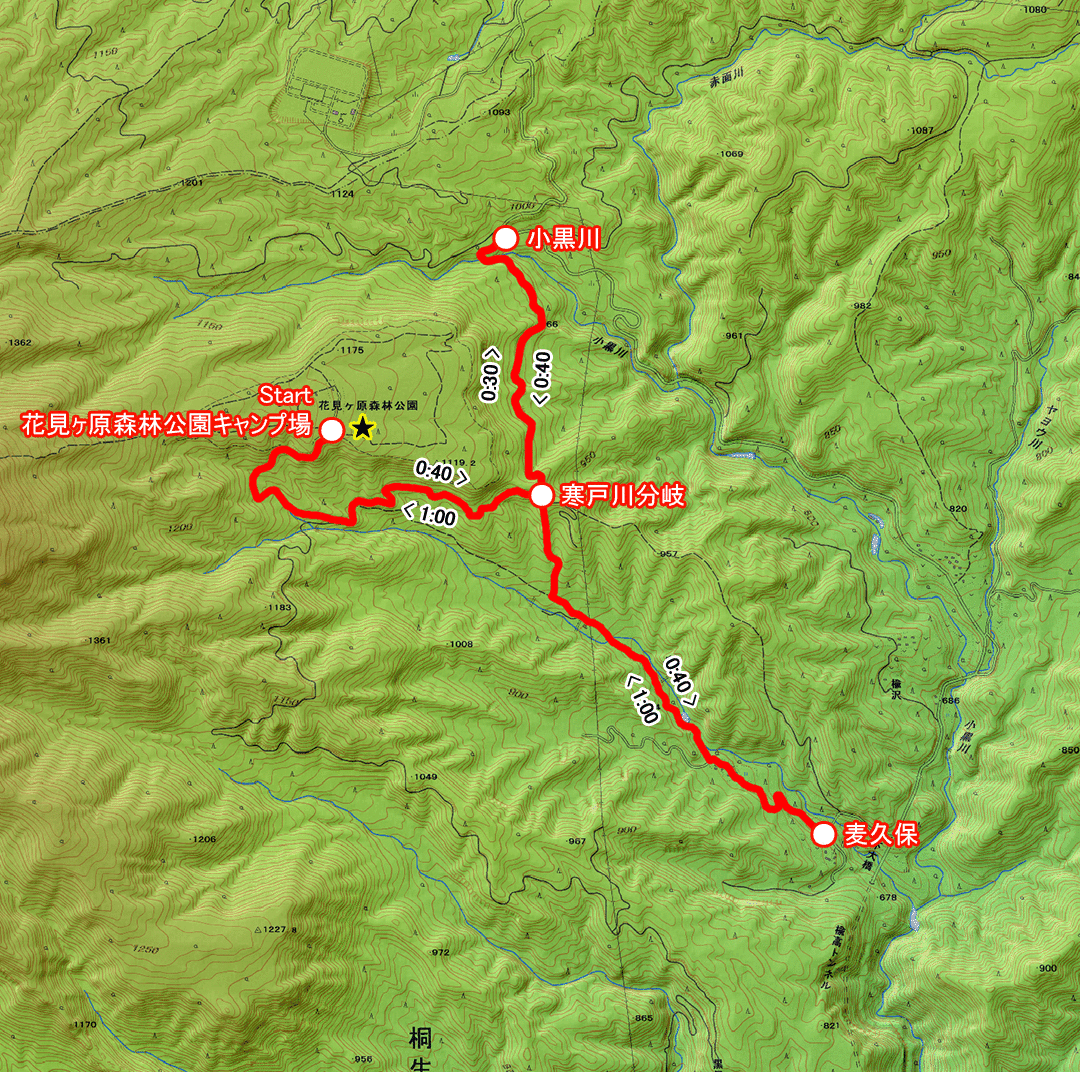 花見ヶ原高原ハイキングコース（群馬県・3-27） コースマップ