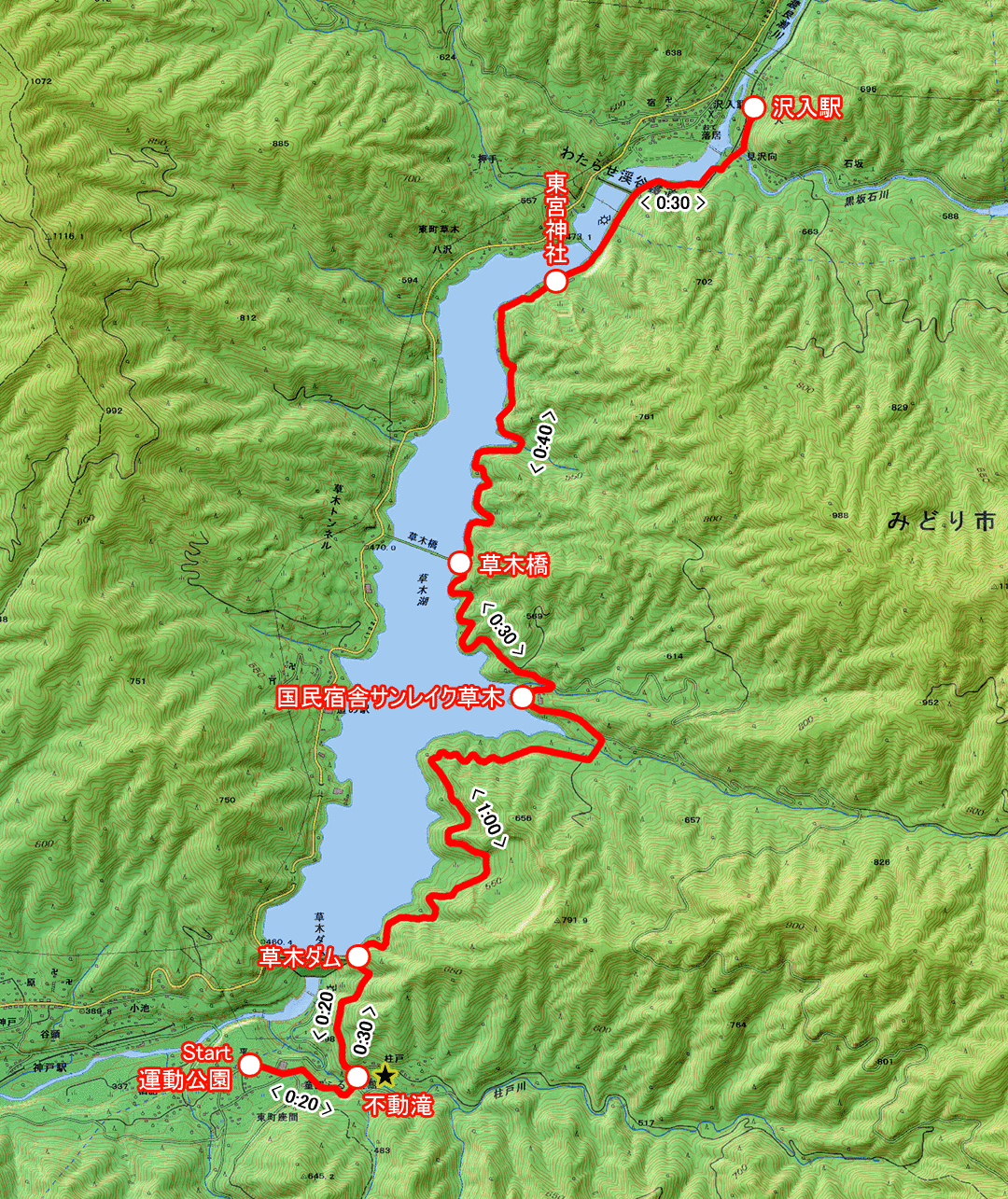 草木湖をめぐるみち（群馬県・3-31） コースマップ
