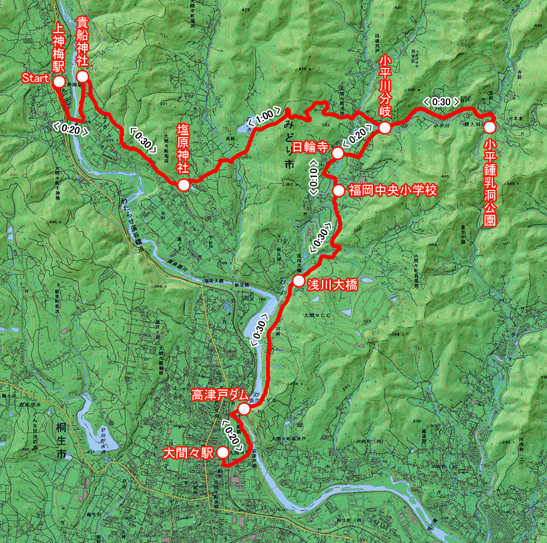紅葉映える峡谷のみち（群馬県・3-32） コースマップ