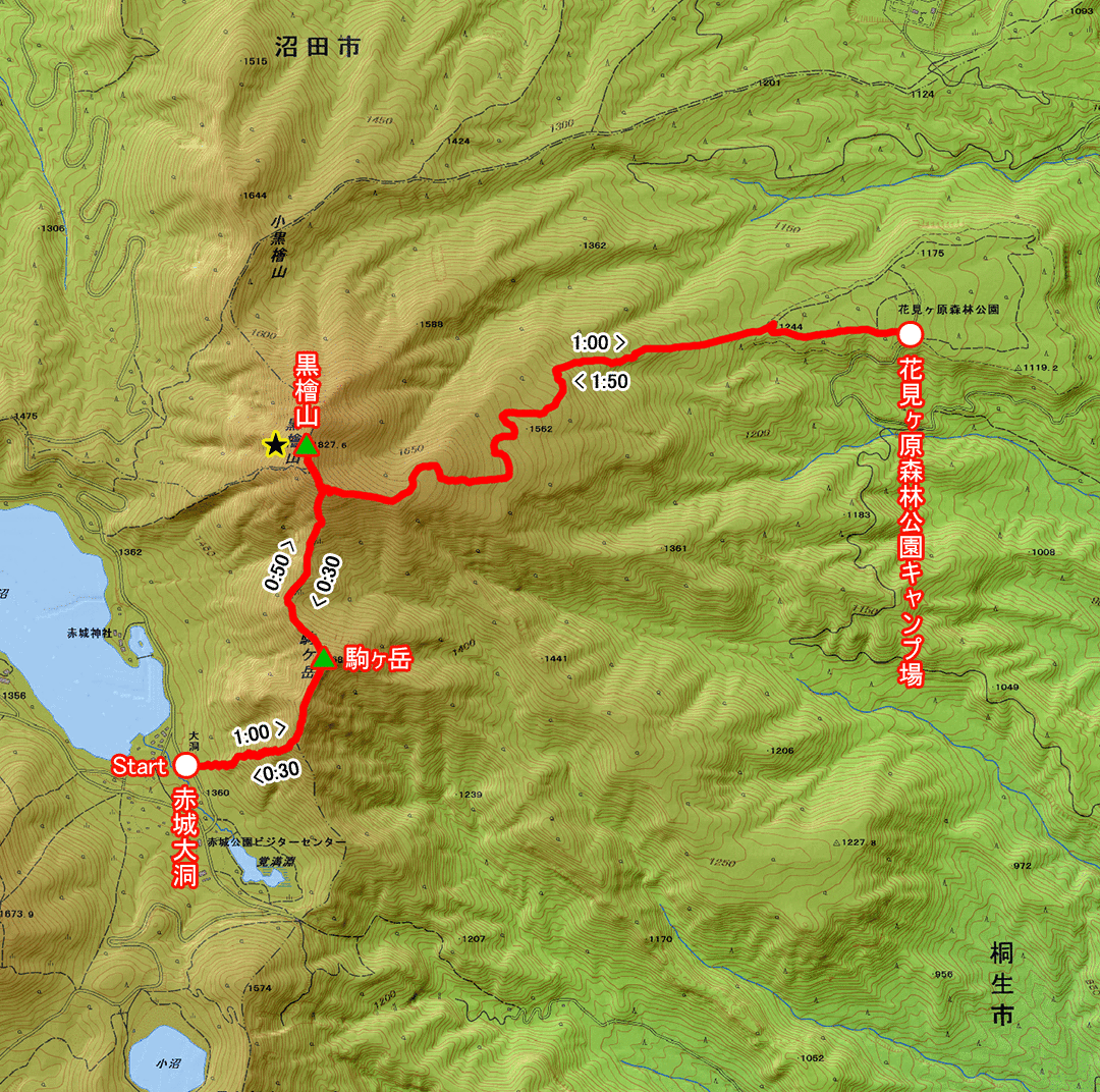 黒檜山から花見ヶ原へのみち（群馬県・3-35） コースマップ