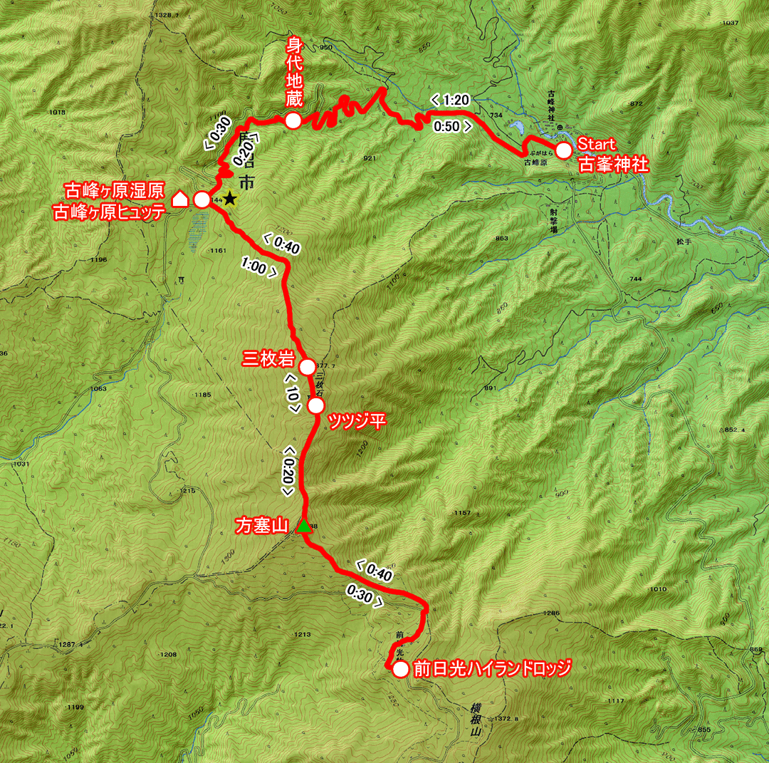 高原と牧場のみち（栃木県・4-03） コースマップ
