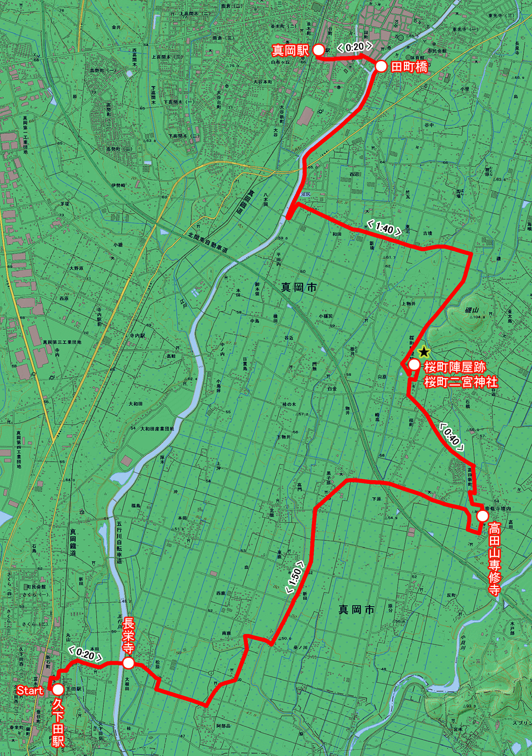 名刹と旧跡を訪ねるみち（栃木県・4-17） コースマップ