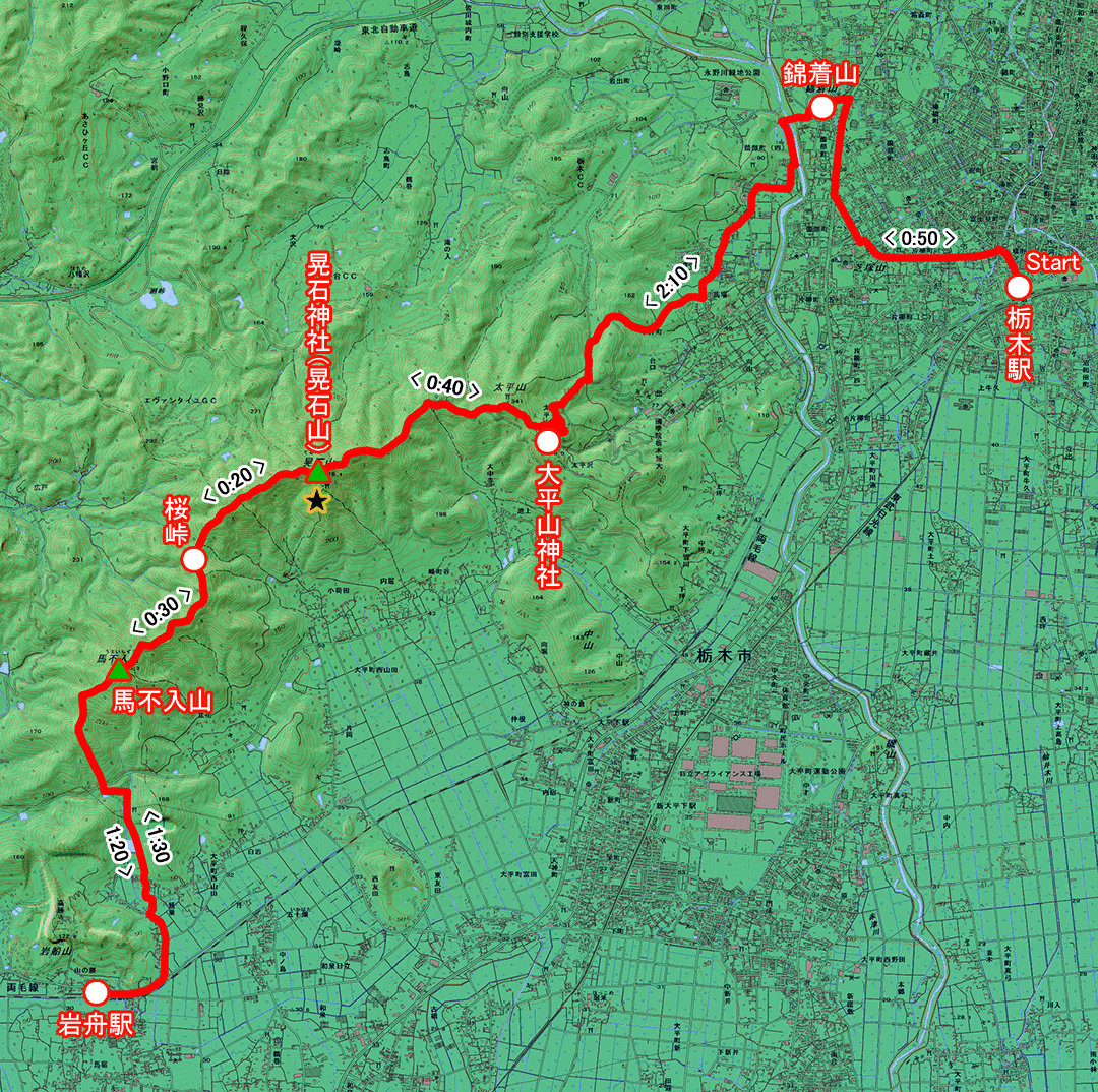 稜線をたどるみち（栃木県・4-25） コースマップ