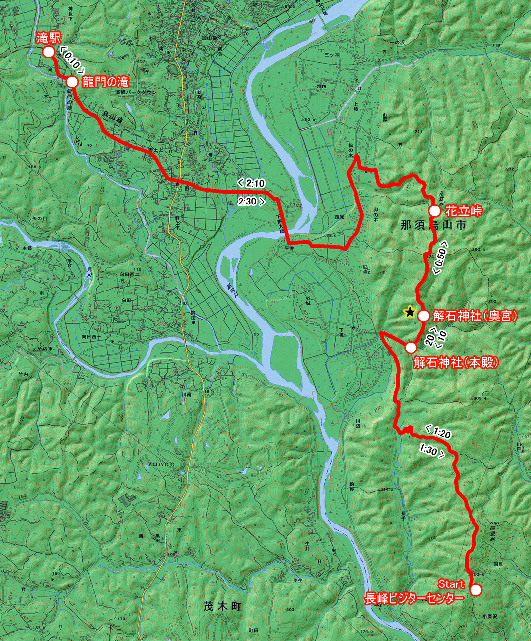 石段とツツジ咲く峠のみち（栃木県・4-27） コースマップ