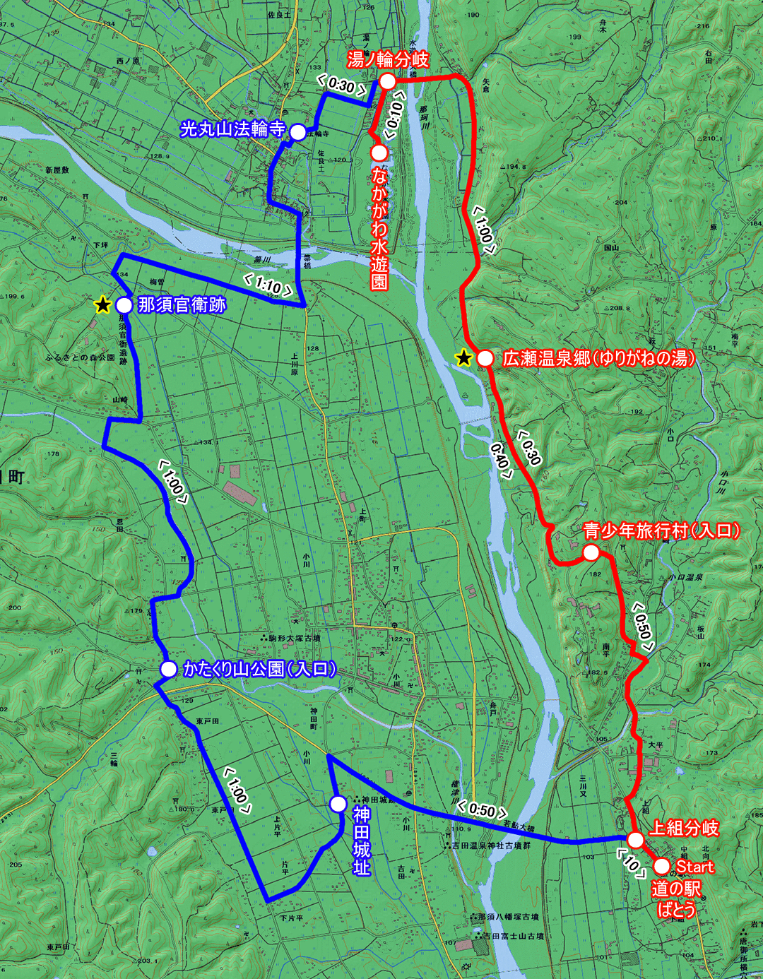 温泉と絵本の丘を訪ねるみち（栃木県・4-31-1） コースマップ