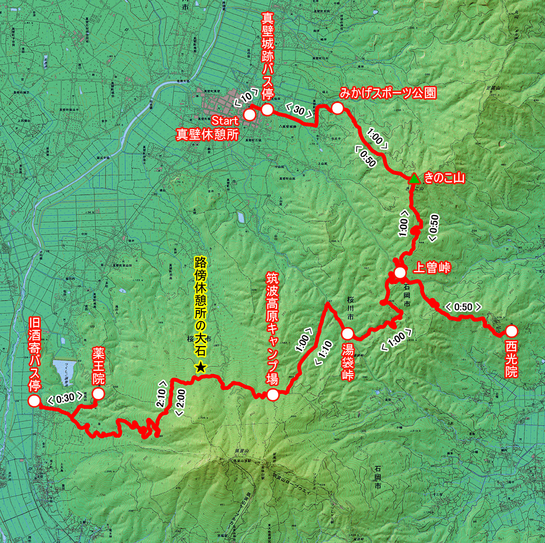 筑波連山縦走のみち（2）（茨城県・5-09） コースマップ
