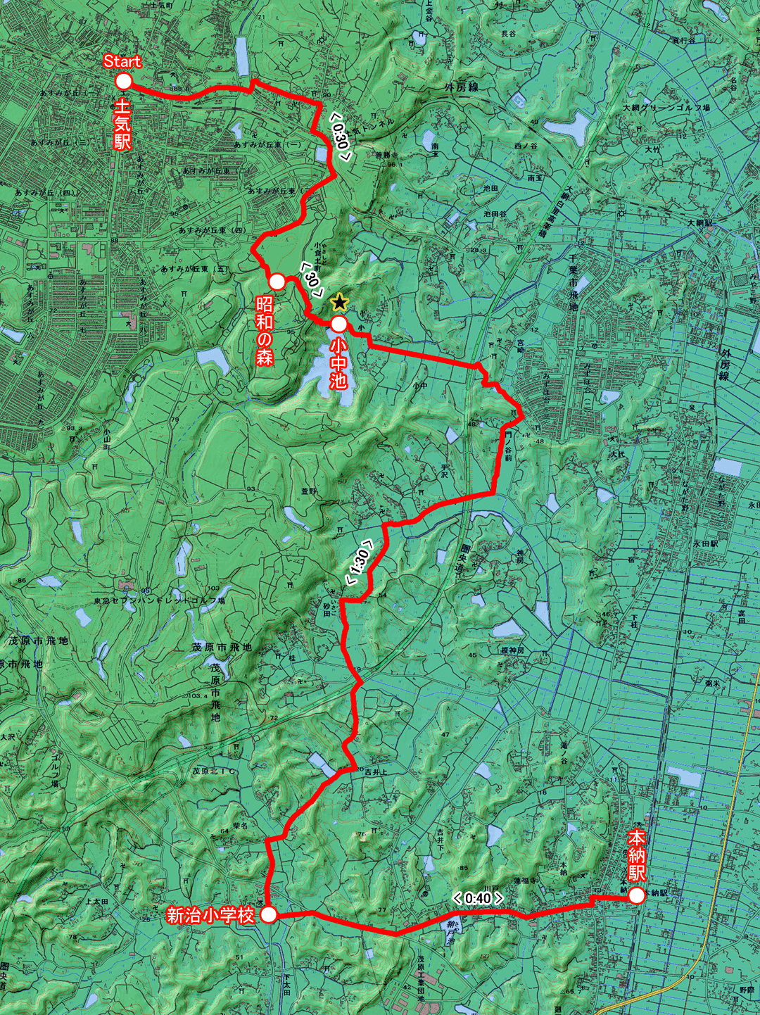 昭和の森をたずねるみち（千葉県・6-09） コースマップ