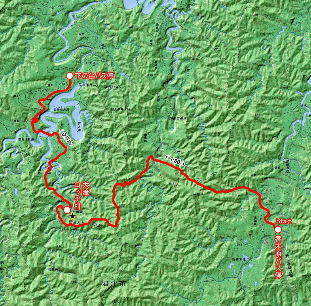 滝のあるみち（千葉県・6-23） コースマップ