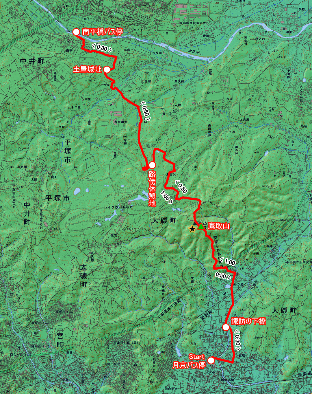 鷹取山・里のみち（神奈川県・7-08） コースマップ