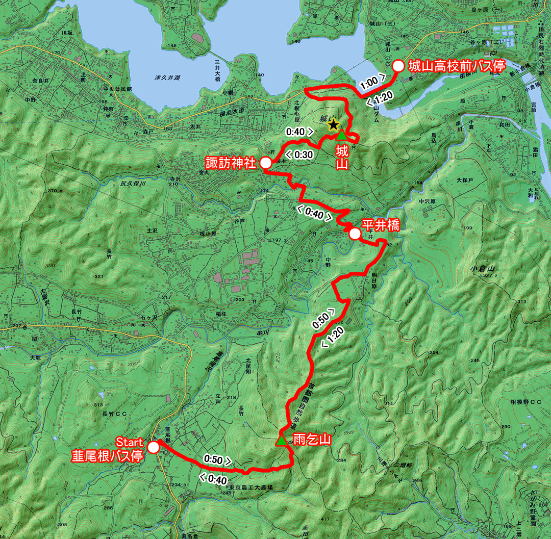 山里から津久井湖へのみち（神奈川県・7-13） コースマップ